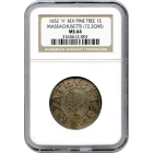 1652 Massachusetts Pine Tree Shilling, 'N' Reverse, 72.2gns NGC MS64