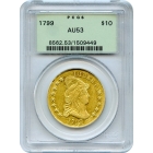 1799 $10 Draped Bust Eagle, Large Stars Obverse PCGS AU53