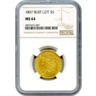1807 $5 Capped Bust Half Eagle, Bust Left, NGC MS64 - a Condition Rarity!