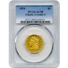 1834 $5 Classic Head Half Eagle, Crosslet 4 PCGS AU58