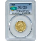 1834 $5 Classic Head Half Eagle, Plain 4 PCGS AU55 (CAC) Ex.SS Central America