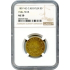 1837-1842 Gold $5 C:BECHTLER, CAROLINA. 134.G. 21. ct AT RUTHERF: with star NGC AU50