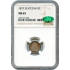 1837 H10C Liberty Seated Half Dime, No Stars NGC MS65 (CAC)