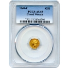 1849-C G$1 Liberty Head Gold Dollar, Closed Wreath PCGS AU53