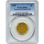 1849 $5 California Gold Half Eagle - Norris, Gregg & Norris Plain Edge K-2 PCGS MS61