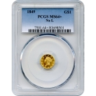 1849 G$1 Liberty Head Gold Dollar, No L PCGS MS64+