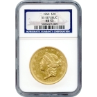 1850 $20 Liberty Head Double Eagle NGC AU53 Ex.SS Republic