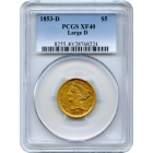 1853-D $5 Liberty Head Half Eagle, Large D PCGS XF40