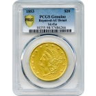 1853 $20 California Gold Double Eagle, Moffat & Co., PCGS AU Detail Repaired - Important Relic of Gold Rush!