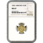 1853 H10C Liberty Seated Half Dime, Arrows NGC MS67 - Registry Set Candidate!