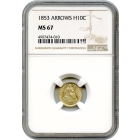 1853 H10C Liberty Seated Half Dime, Arrows NGC MS67 - Registry Set Candidate!