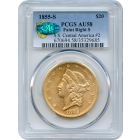 1855-S $20 Liberty Head Double Eagle, 14H PCGS AU58 (CAC) Ex.SS Central America 