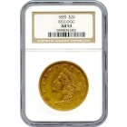 1855 $20 California Gold Double Eagle - Kellogg & Co. NGC AU53