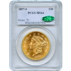 1857-S $20 Liberty Head Double Eagle PCGS MS64 (CAC)