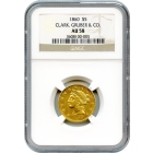 1860 $5 Colorado Gold - Clark, Gruber Half Eagle NGC AU58