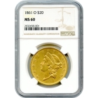 1861-O $20 Liberty Head Double Eagle NGC MS60