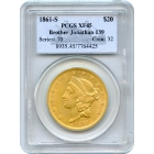 1861-S $20 Liberty Head Double Eagle PCGS XF45 Ex.SS Brother Jonathan