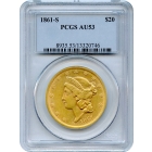 1861-S $20 Liberty Head Double Eagle PCGS AU53