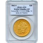 1862-S $20 Liberty Head Double Eagle PCGS AU55 Ex.SS Brother Jonathan