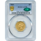 1863 $3 Indian Princess Three Dollar PCGS AU55 (CAC)