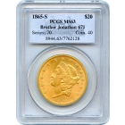 1865-S $20 Liberty Head Double Eagle PCGS MS63 Ex.SS Brother Jonathan