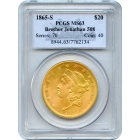 1865-S $20 Liberty Head Double Eagle PCGS MS63 Ex.SS Brother Jonathan