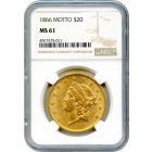 1866 $20 Liberty Head Double Eagle, with Motto NGC MS61