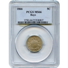 1866 5C Shield Nickel With Rays PCGS MS66