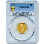 1874 $3 Indian Princess Three Dollar PCGS AU58