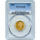 1874 $3 Indian Princess Three Dollar PCGS AU58