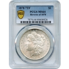 1878 $1 Morgan Silver Dollar, 7 Tail Feathers, Reverse of 1878  PCGS MS64