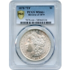 1878 $1 Morgan Silver Dollar, 7 Tail Feathers, Reverse of 1879 PCGS MS66+