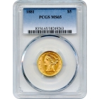 1881 $5 Liberty Head Half Eagle PCGS MS65