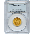 1890-CC $5 Liberty Head Half Eagle PCGS MS63