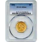 1892 $5 Liberty Head Half Eagle PCGS MS64
