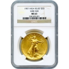 1907 $20 Saint Gaudens Double Eagle, High Relief Wire Edge NGC MS63