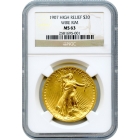 1907 $20 Saint Gaudens Double Eagle, High Relief Wire Edge NGC MS63