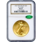 1907 $20 Saint Gaudens Double Eagle, High Relief Flat Rim NGC MS64 (CAC)