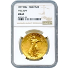 1907 $20 Saint Gaudens Double Eagle, High Relief Wire Edge NGC MS65