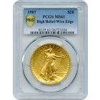 1907 $20 Saint Gaudens Double Eagle, High Relief Wire Edge PCGS MS61