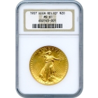 1907 $20 Saint Gaudens Double Eagle, High Relief Wire Edge NGC MS61