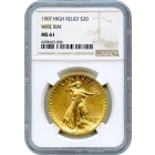 1907 $20 Saint Gaudens Double Eagle, High Relief Wire Edge NGC MS61