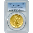 1907 $20 Saint Gaudens Double Eagle, High Relief Wire Edge PCGS MS63