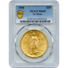 1908 $20 Saint Gaudens Double Eagle, No Motto PCGS MS65