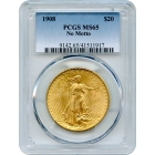1908 $20 Saint Gaudens Double Eagle, No Motto PCGS MS65
