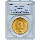 1908 $20 Saint Gaudens Double Eagle, No Motto PCGS MS65