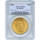 1908 $20 Saint Gaudens Double Eagle, No Motto PCGS MS65