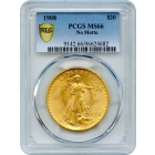 1908 $20 Saint Gaudens Double Eagle, No Motto PCGS MS66