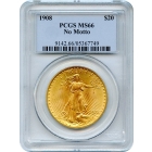 1908 $20 Saint Gaudens Double Eagle, No Motto PCGS MS66