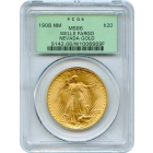 1908 $20 Saint Gaudens Double Eagle, No Motto PCGS MS66 Ex. Wells Fargo